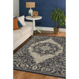 Melrose County Sisal Inspired Traditional Medallion Medium Navy Non-Slip Area Runner Rug 120/160Cm - thumbnail 2