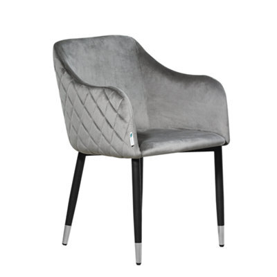 Life Interiors Single Grey Verona Velvet Dining Chair With Quilted Back & Black Legs - Modern Accent Chair With Silver Foot Tips - image 1