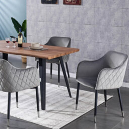 Life Interiors Single Grey Verona Velvet Dining Chair With Quilted Back & Black Legs - Modern Accent Chair With Silver Foot Tips - thumbnail 7