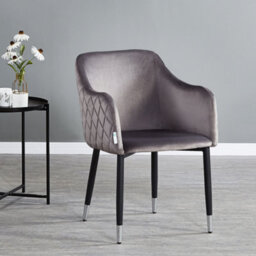 Life Interiors Single Grey Verona Velvet Dining Chair With Quilted Back & Black Legs - Modern Accent Chair With Silver Foot Tips - thumbnail 2