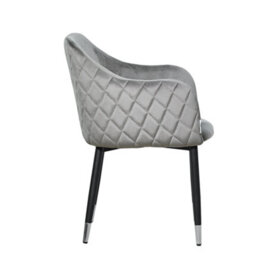 Life Interiors Single Grey Verona Velvet Dining Chair With Quilted Back & Black Legs - Modern Accent Chair With Silver Foot Tips - thumbnail 3