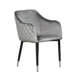 Life Interiors Single Grey Verona Velvet Dining Chair With Quilted Back & Black Legs - Modern Accent Chair With Silver Foot Tips