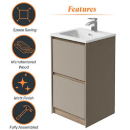 Plum&clay Norton Light Grey & Oak Freestanding Vanity Unit & Basin Set (W)500mm (H)855mm - thumbnail 5