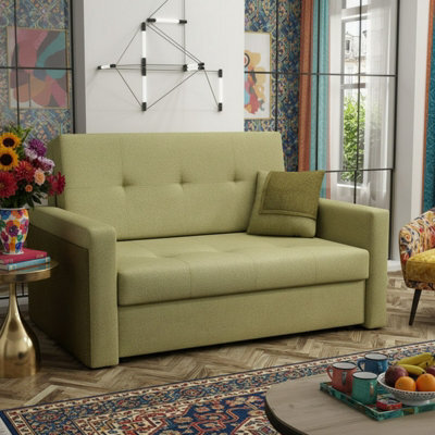 Viva Mel Ii Sofa Bed With Sleeping Function Storage Bedding Compartment Wooden Legs Wooden Frame 140X98X86Cm Olive - image 1