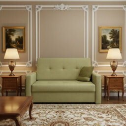 Viva Mel Ii Sofa Bed With Sleeping Function Storage Bedding Compartment Wooden Legs Wooden Frame 140X98X86Cm Olive - thumbnail 2