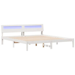 Berkfield Modern With Led Strip Lights With Headboard White 200 X 200 Cm Wood