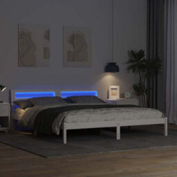 Berkfield Modern With Led Strip Lights With Headboard White 200 X 200 Cm Wood - thumbnail 4