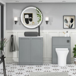 Royal Bathrooms Royal Bathroom Elmore 700mm Matt Pebble Grey Freestanding Countertop Bathroom Vanity Unit 2 Door With Milan Black Basin - thumbnail 5