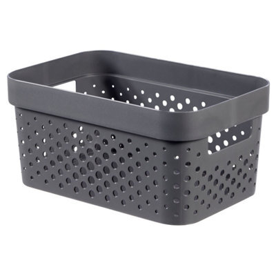 Curver Recycled Infinity Dots Box - Dark Grey, 4.5L - Lightweight & Durable Storage Box - Plastic Organiser Box