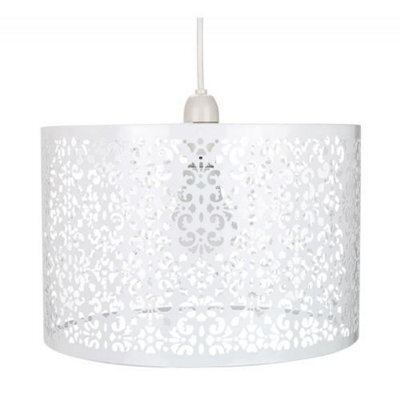 Happy Homewares Moroccan Designed White Metal Pendant Light Shade With Floral Decoration - image 1