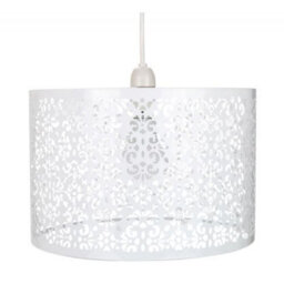 Happy Homewares Moroccan Designed White Metal Pendant Light Shade With Floral Decoration - thumbnail 1