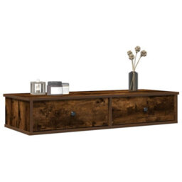 Berkfield Durable Wall Shelf With Drawers Smoked Oak 100X37.5X19 Cm Engineered Wood - thumbnail 2