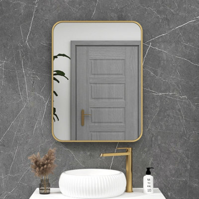 Royal Bathrooms Elmore 600 X 800mm Brushed Brass Framed Bathroom Mirror Rectangular Non-Led Minimalist Design - image 1