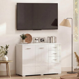 Homcom Modern Sideboard Kitchen Storage Cabinet, High Gloss White - thumbnail 7