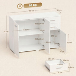 Homcom Modern Sideboard Kitchen Storage Cabinet, High Gloss White - thumbnail 3