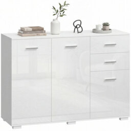 Homcom Modern Sideboard Kitchen Storage Cabinet, High Gloss White - thumbnail 2
