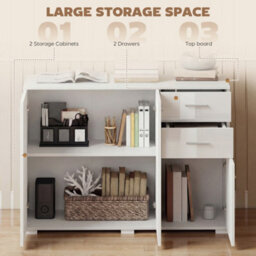 Homcom Modern Sideboard Kitchen Storage Cabinet, High Gloss White - thumbnail 4