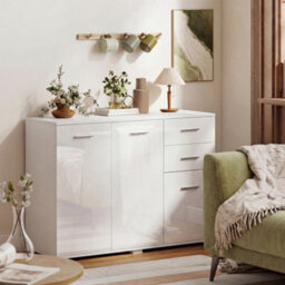 Homcom Modern Sideboard Kitchen Storage Cabinet, High Gloss White
