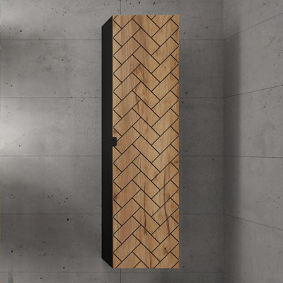 Heze Furniture Trend Herringbone Pattern Door Tall Bathroom Cabinet - Gold Craft Oak & Black - image 1