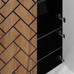 Heze Furniture Trend Herringbone Pattern Door Tall Bathroom Cabinet - Gold Craft Oak & Black - thumbnail 5