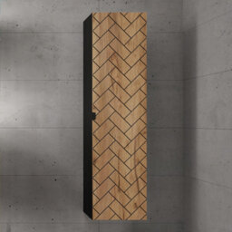 Heze Furniture Trend Herringbone Pattern Door Tall Bathroom Cabinet - Gold Craft Oak & Black - thumbnail 1