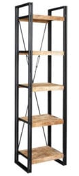 Buttercup Farm Cosmo Industrial Slim Open Bookcase - Solid Mango Wood - L40 X W55 X H200 Cm