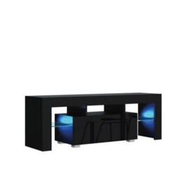 Creative Furniture Floe Tv Unit 130Cm - Black With Gloss Doors And Led Lights - thumbnail 7