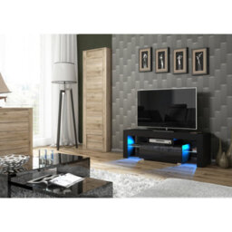 Creative Furniture Floe Tv Unit 130Cm - Black With Gloss Doors And Led Lights - thumbnail 2