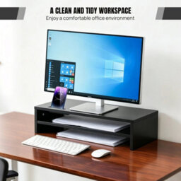 Wood Monitor Stand Riser 2-Tier Ergonomic Phone Holder Cable Management 42Cm - thumbnail 4
