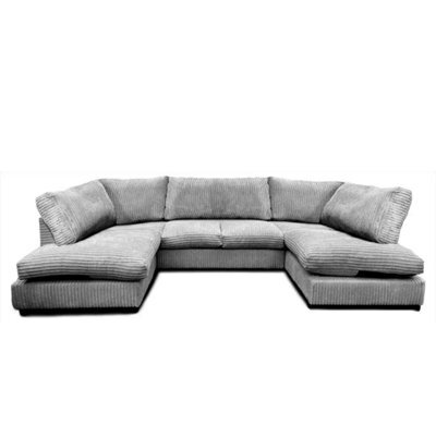 BlissFurniture Ltd Bliss Furniture Jumbo Cord U Shape Sofa In Grey Color, High Back Design, Memory Foam Seating, Spacious Modular Sofa - image 1
