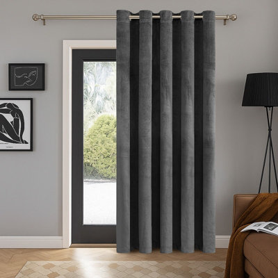 Aspire Homeware Charcoal Blackout Velvet Curtain Thermal Insulated Eyelet Door Curtain Single Panel (W)168Cmx(D)213Cm - image 1