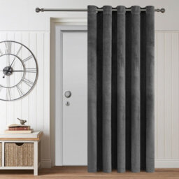 Aspire Homeware Charcoal Blackout Velvet Curtain Thermal Insulated Eyelet Door Curtain Single Panel (W)168Cmx(D)213Cm - thumbnail 2