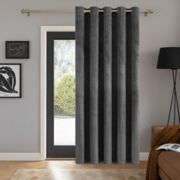 Aspire Homeware Charcoal Blackout Velvet Curtain Thermal Insulated Eyelet Door Curtain Single Panel (W)168Cmx(D)213Cm - thumbnail 1