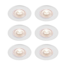 GoodHome Hodgkin Matt White Fixed Led Fire-Rated Neutral White Downlight Ip65, Pack Of 6