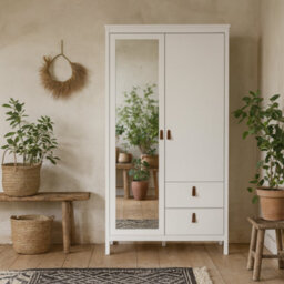 Wyld Haus Wildberry Matt White 2-Door Wardrobe With Mirror And 2 Drawers - thumbnail 1