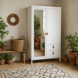Wyld Haus Wildberry Matt White 2-Door Wardrobe With Mirror And 2 Drawers - thumbnail 2