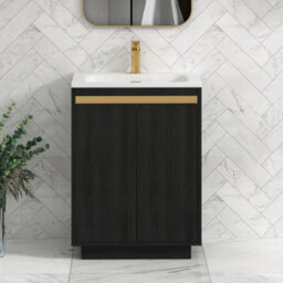 Royal Bathrooms Orion 600mm Floor Standing Vanity Unit 2 Door Hale Black With Matt Stone Basin & Brushed Brass Accent Trim - thumbnail 1