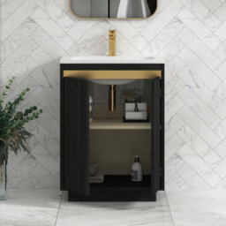 Royal Bathrooms Orion 600mm Floor Standing Vanity Unit 2 Door Hale Black With Matt Stone Basin & Brushed Brass Accent Trim - thumbnail 5