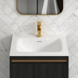 Royal Bathrooms Orion 600mm Floor Standing Vanity Unit 2 Door Hale Black With Matt Stone Basin & Brushed Brass Accent Trim - thumbnail 7
