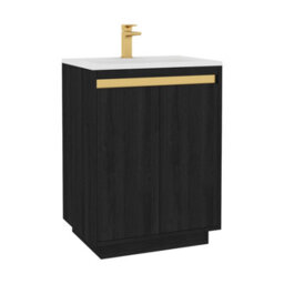 Royal Bathrooms Orion 600mm Floor Standing Vanity Unit 2 Door Hale Black With Matt Stone Basin & Brushed Brass Accent Trim - thumbnail 8
