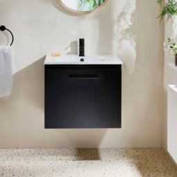 Homestylestore 600mm Black Grey Wall Hung Bathroom Vanity Unit And Black T Bar Handle - thumbnail 2