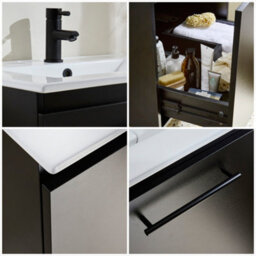 Homestylestore 600mm Black Grey Wall Hung Bathroom Vanity Unit And Black T Bar Handle - thumbnail 4