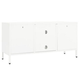 Berkfield Classic Tv Cabinet White 105X35X52 Cm Steel And Glass - thumbnail 5