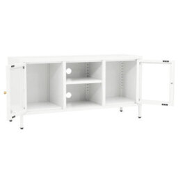 Berkfield Classic Tv Cabinet White 105X35X52 Cm Steel And Glass - thumbnail 6