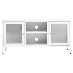 Berkfield Classic Tv Cabinet White 105X35X52 Cm Steel And Glass - thumbnail 3