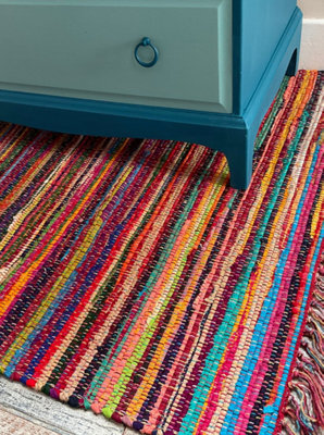 Second Nature Online Festival Boho Rug Flat Weave Multicolour With Tassels 90 Cm X 150 Cm - image 1