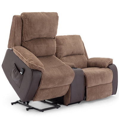 More4Homes Postana Single Motor Rise Recliner 2 Seater Jumbo Cord Drinks Console Mobility Sofa (Brown) - image 1