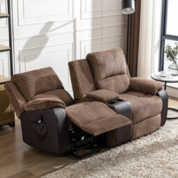 More4Homes Postana Single Motor Rise Recliner 2 Seater Jumbo Cord Drinks Console Mobility Sofa (Brown) - thumbnail 8