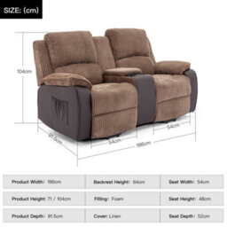 More4Homes Postana Single Motor Rise Recliner 2 Seater Jumbo Cord Drinks Console Mobility Sofa (Brown) - thumbnail 9