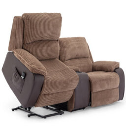 More4Homes Postana Single Motor Rise Recliner 2 Seater Jumbo Cord Drinks Console Mobility Sofa (Brown) - thumbnail 5